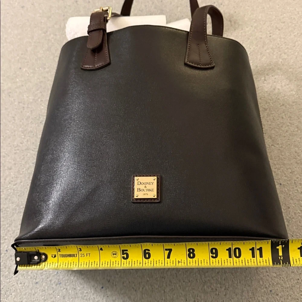 Dooney & Bourke Black Leather Tote with Brown Handles